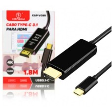Cabo TIpo-C Macho para HDMI Macho 1.8 metros Kapbom KAP-V099