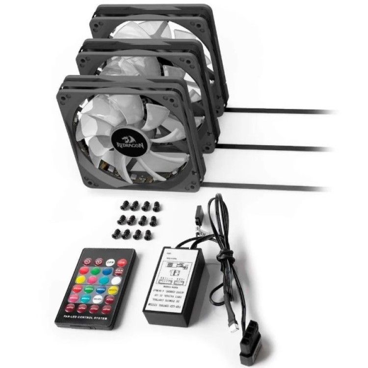 Kit com 3 Ventoinhas Redragon, 120mm, RGB, Preto - GC-F006