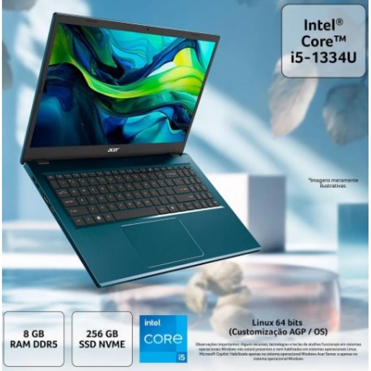 Notebook Acer AG15-51P-54EV Intel Core I5 1334U 8GB DDR5 SSD 256GB 15,3 Notebook Acer AG15-51P-54EV Intel Core I5 1334U 8GB DDR5 SSD 256GB 15,3