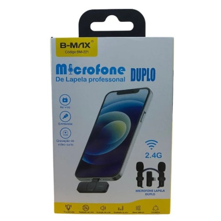 Microfone B-MAX sem fio de lapela duplo - BM-221