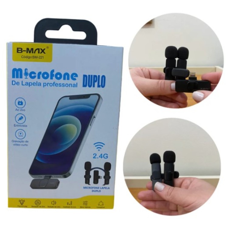 Microfone B-MAX sem fio de lapela duplo - BM-221