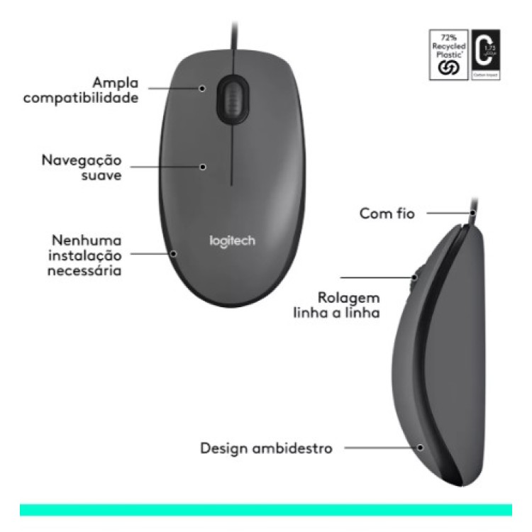 Mouse com fio USB Logitech M100 com Design Ambidestro