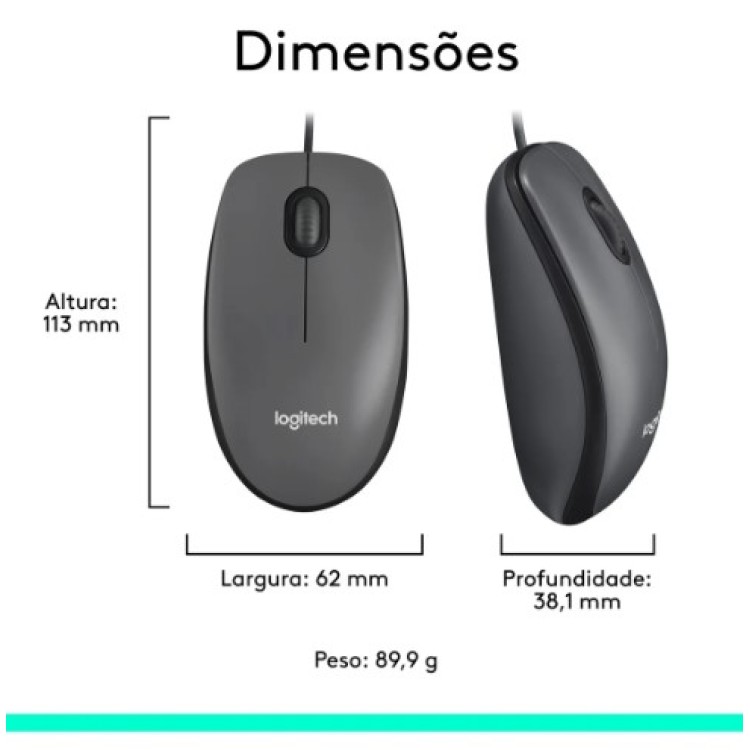 Mouse com fio USB Logitech M100 com Design Ambidestro