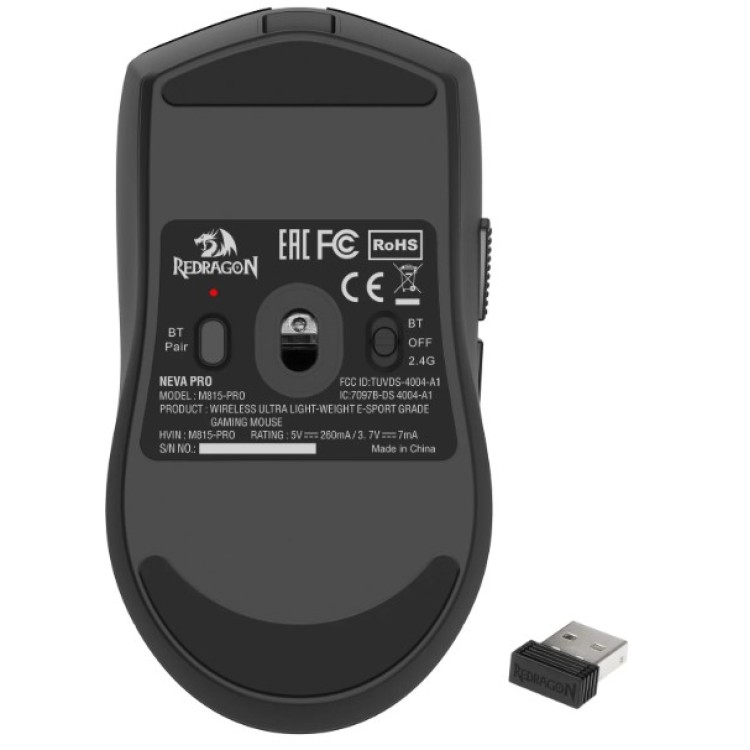 Mouse Gamer Redragon Neva Pro M815-PRO – Ultraleve 54g, Sensor PAW3395, 26000 DPI, Wireless, Bluetooth e USB-C