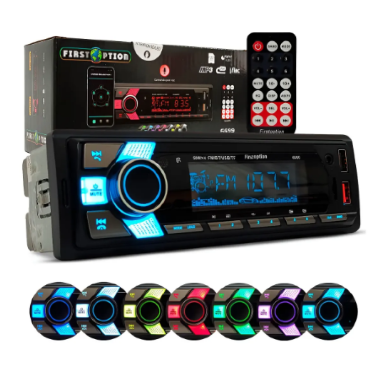 Som Automotivo First Option 6699 com Bluetooth 2 USB Aux e Leitor de Cartão de Memória Som Automotivo First Option 6699 com Bluetooth 2 USB Aux e Leitor de Cartão de Memória