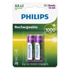Pilha recarregável philips AA 1,2v 1000mah cartela 2 unidades