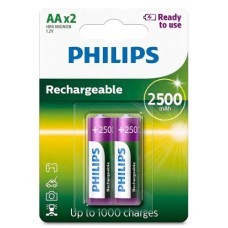 Pilha Philips Recarregável Aa 1,2v 2500mah Kit Com 2 Pilhas