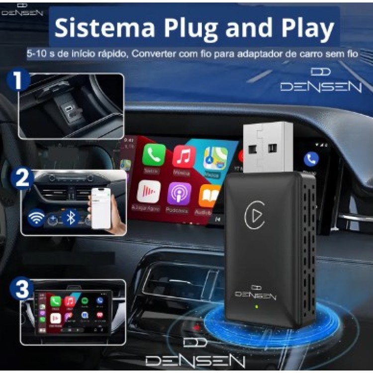 Densen Pen Drive Carplay Adaptador Sem Fio 2 Em 1 Usb