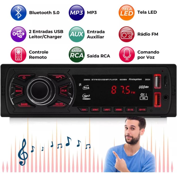 Rádio Automotivo Mp3 First Option 6660BN 2024