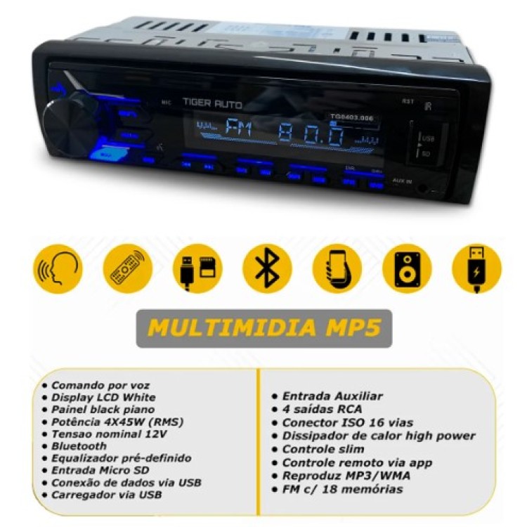 Rádio Automotivo Tiger Auto tg0403.006 - Vipertron
