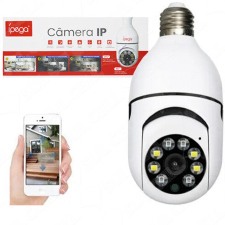 Câmera de Segurança IP 1080p Soquete E27 Rotação 355º Ípega - KP-CA187