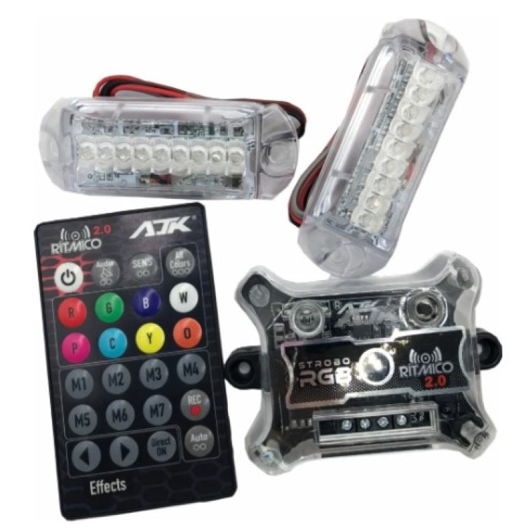 Strobo Ajk Ritmico Rgb 2.0 Controle Central 2 Farois 3w Kit