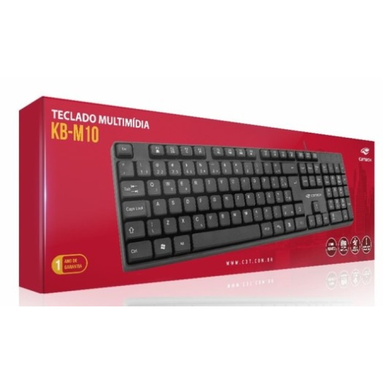 Teclado USB Com Fio C3Tech - KB-M10BK