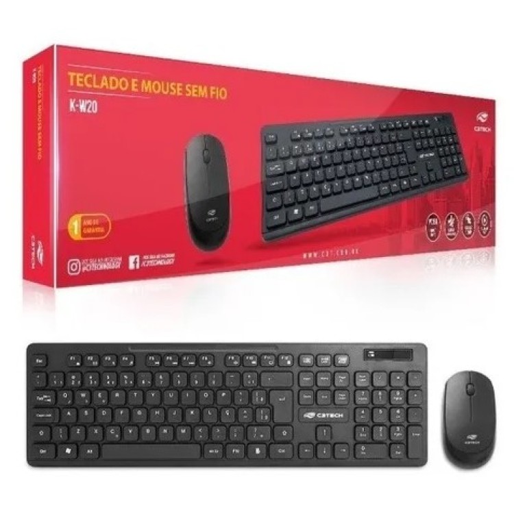 Teclado + Mouse C3tech Sem Fio Wireless Abnt2 K-w20bk