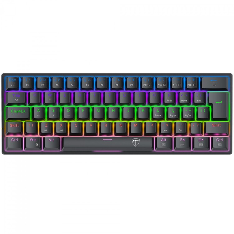 Teclado Mecânico Gamer T-Dagger Arena Pro, Rainbow, Wireless/Bluetooth, Switch Brown, 60%, ABNT2, Preto, T-TGK321PRO-BR PT