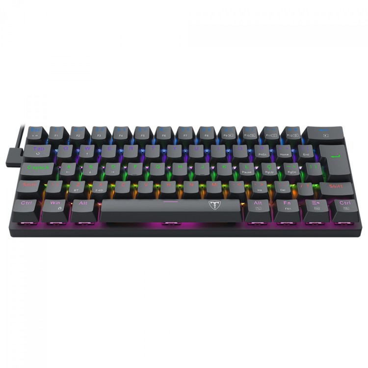 Teclado Mecânico Gamer T-Dagger Arena Pro, Rainbow, Wireless/Bluetooth, Switch Brown, 60%, ABNT2, Preto, T-TGK321PRO-BR PT
