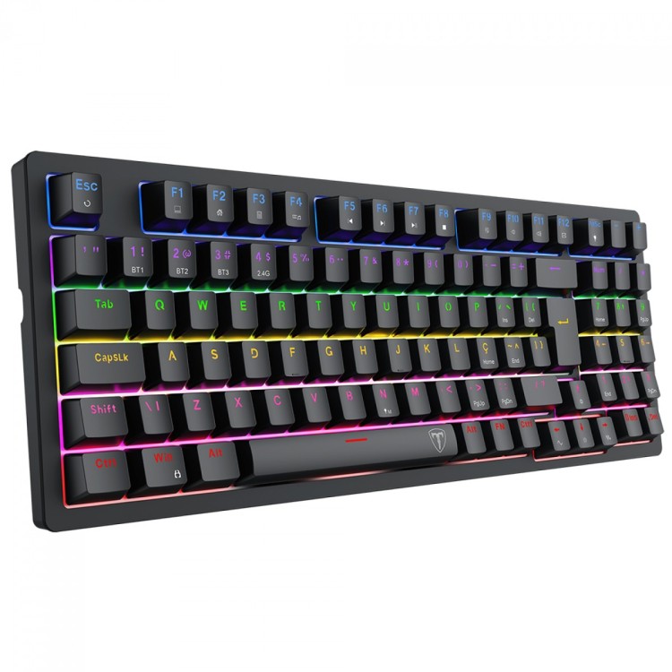 Teclado Mecânico Gamer T-Dagger Holysword, Rainbow, Wireless/Bluetooth, Switch Brown, ABNT2, Preto, T-TGK331-BR