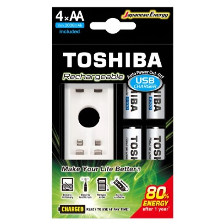 Carregador De Pilhas Usb C/4 Pilhas Aa 2.000mah - Toshiba