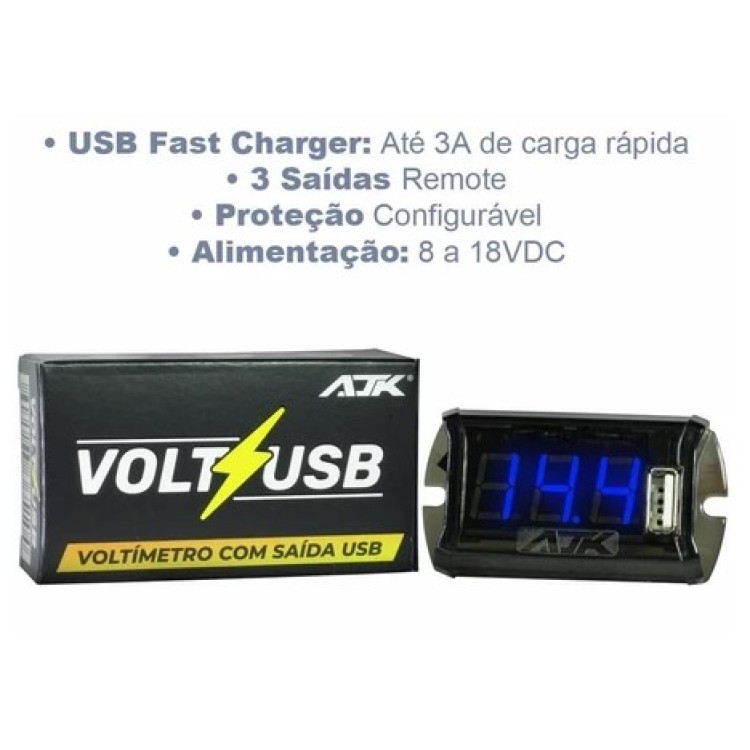 Voltímetro AJK Black Digital Com Saida Usb Medidor Bateria Voltímetro AJK Black Digital Com Saida Usb Medidor Bateria