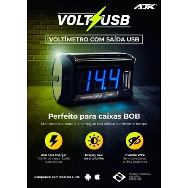 Voltímetro AJK Black Digital Com Saida Usb Medidor Bateria Voltímetro AJK Black Digital Com Saida Usb Medidor Bateria
