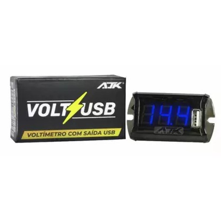 Voltímetro AJK Black Digital Com Saida Usb Medidor Bateria Voltímetro AJK Black Digital Com Saida Usb Medidor Bateria