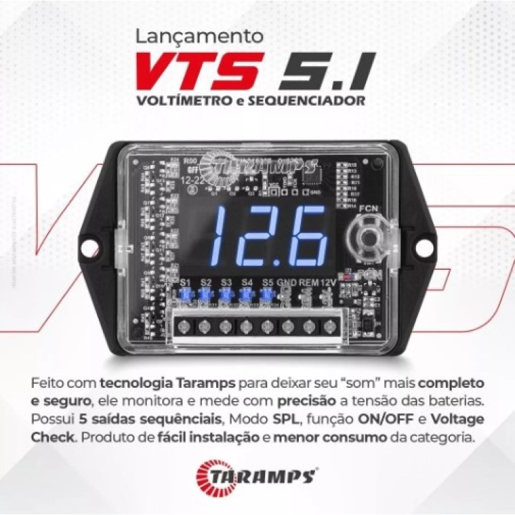 Voltimetro Taramps Digital 5 Saídas Sequênciais Vts 5.1 Voltimetro Taramps Digital 5 Saídas Sequênciais Vts 5.1